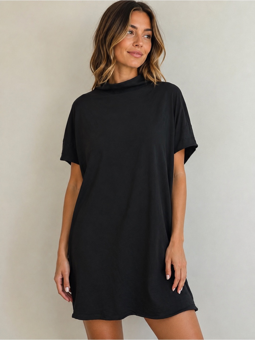 Frank & Eileen Tee Lab Black Short-Sleeve Mock-Neck Dress